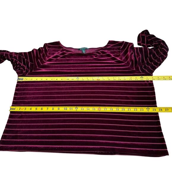 Ralph Lauren LRL Womens 3XL Tunic Top Velvet Striped Burgundy Relaxed Sheer Boxy - Picture 6 of 8